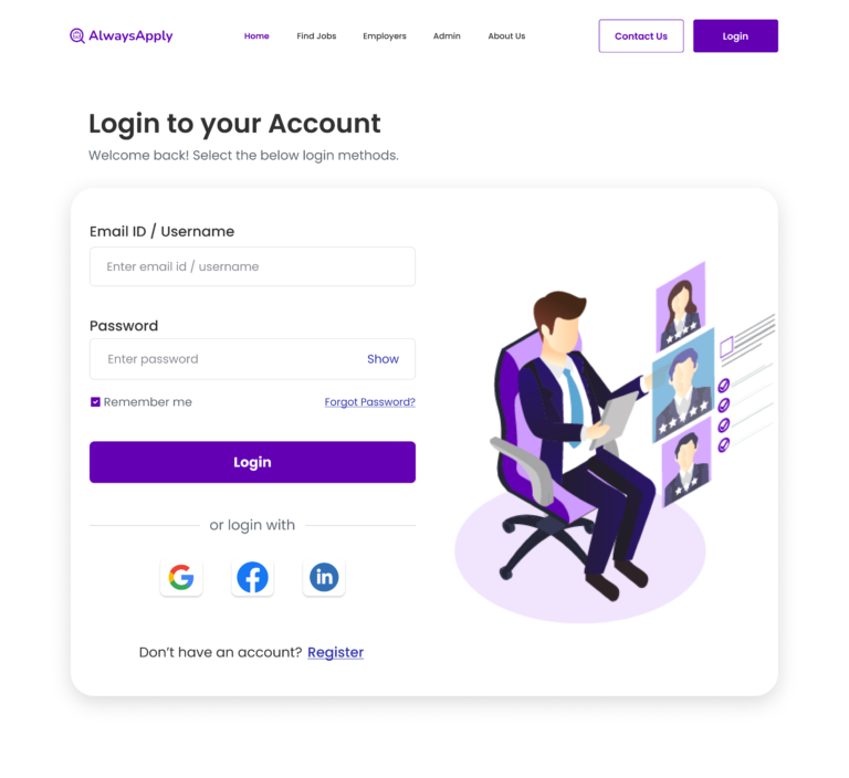 Login page